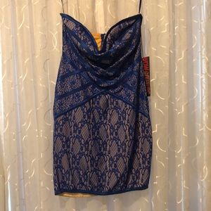 Strapless blue lace dress